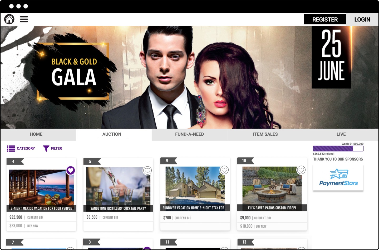 Event Fundraising Platform Desktop View